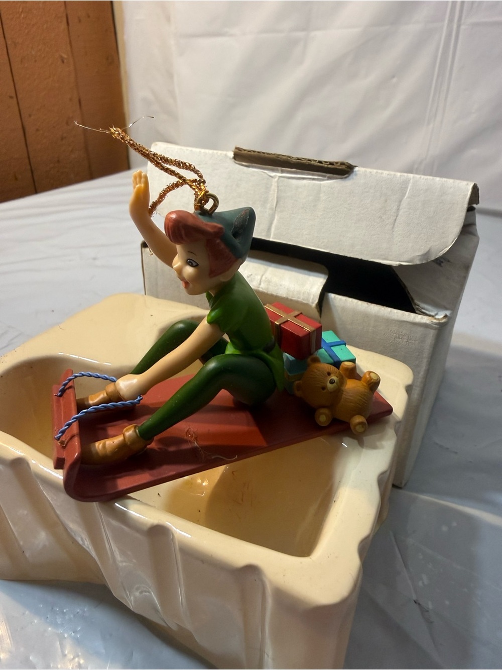 vintage Grolier Disney Christmas Magic Peter Pan on a Sled holiday ornament